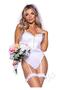 Leg Avenue Bridal Babe Lace Garter Bodysuit, Bow And Train Bustle, And Bridal Veil (3 Piece) - Large - White